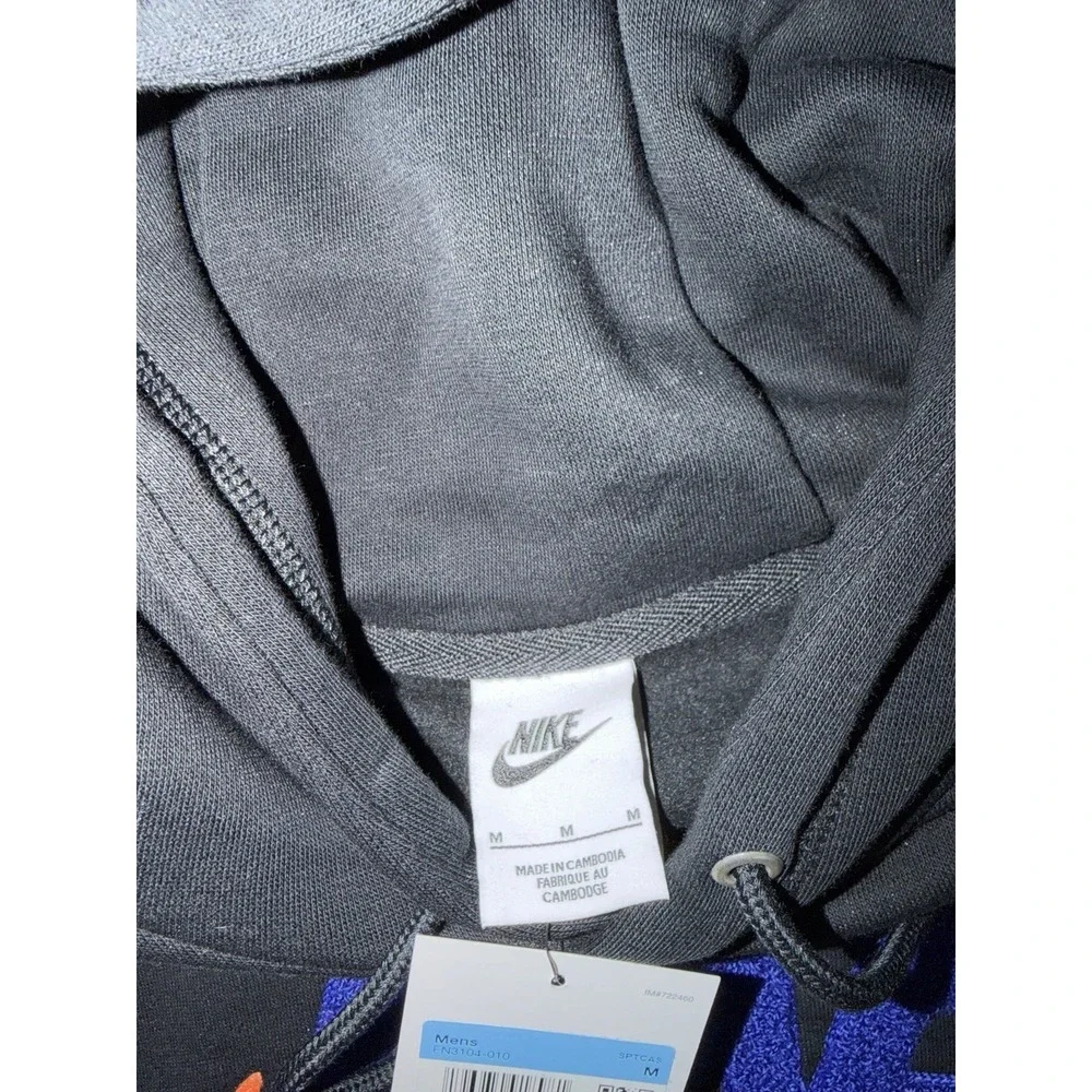 Nike Club Fleece Pullover Hoodie Black Orange Blue Terry FN3104-010 Men sz Med